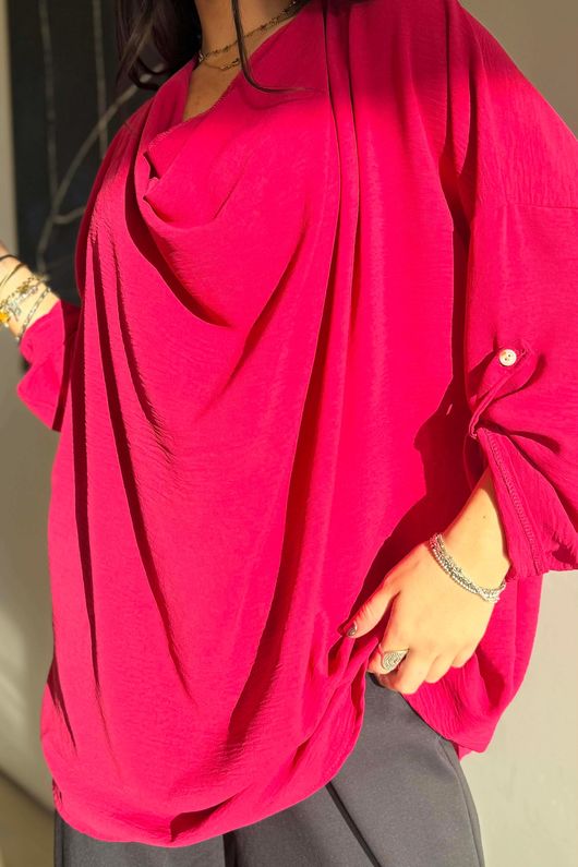 Suki Drape Cowl Blouse Hot Pink /11=